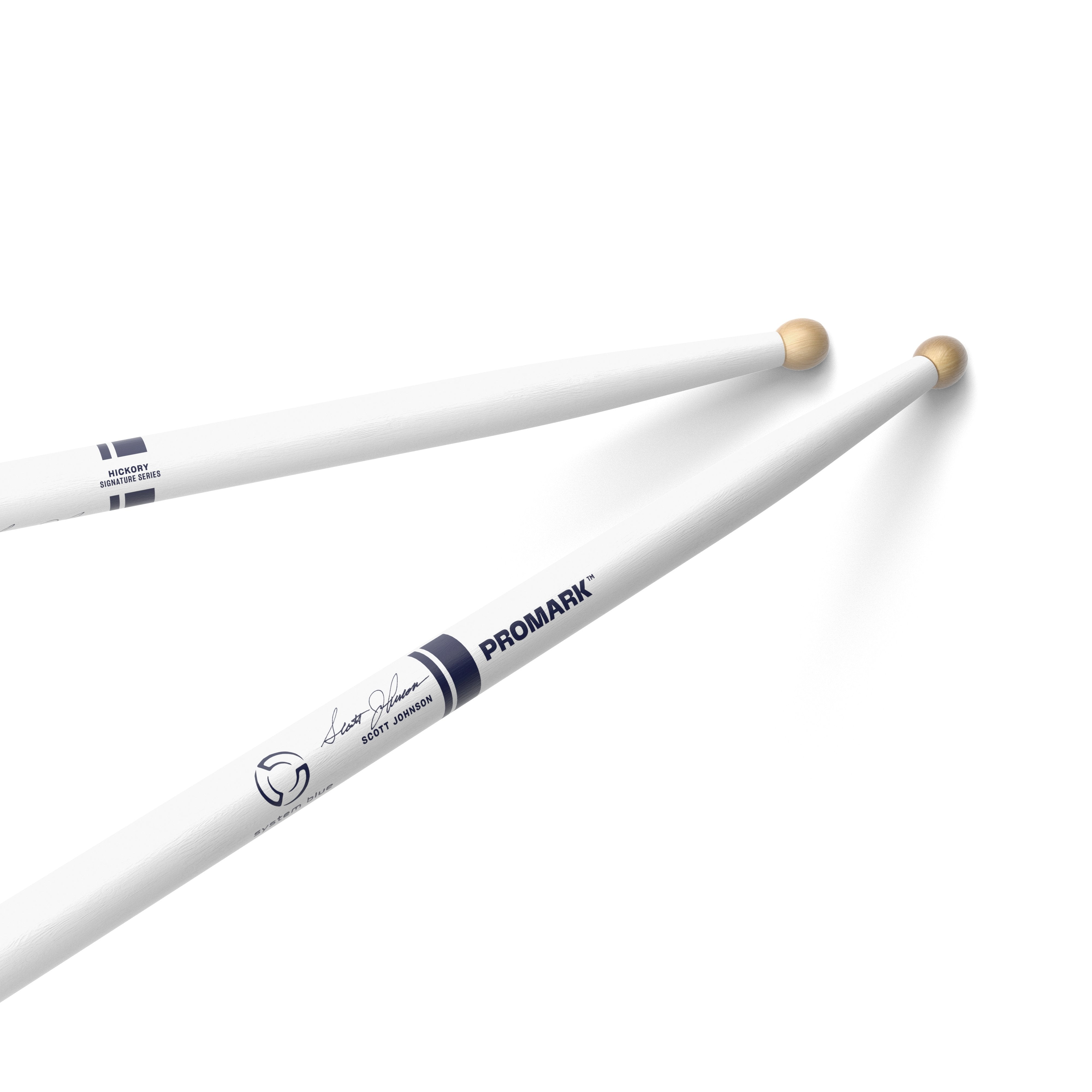 Promark System Blue Scott Johnson Marching Snare Drumsticks - White - Image 1