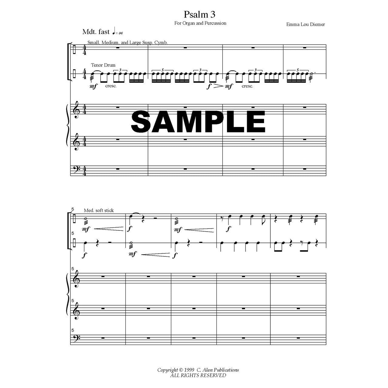 Psalms for Percussion & Organ by Emma Lou Diemer Score Sample