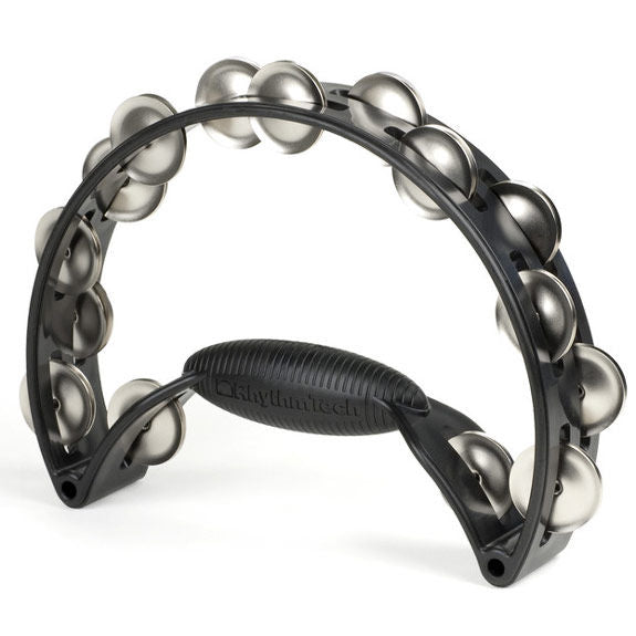 Black / Gray Rhythm Tech Pro Tambourine with Stainless Steel Jingles & Pro Mount