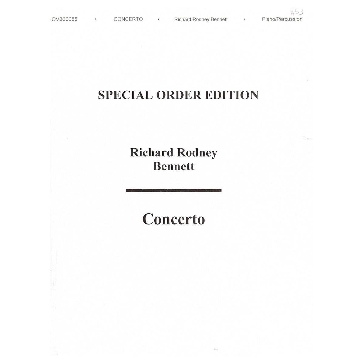 Richard Rodney Bennett Concerto for Percussion Piano Reduction NOV360055