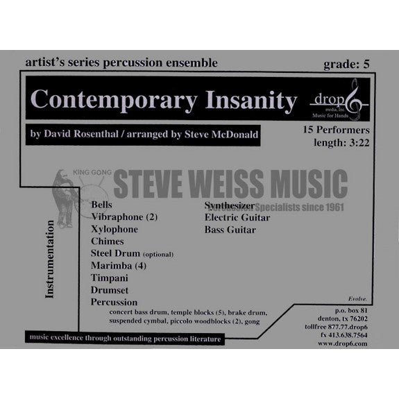 Rosenthal-Contemporary Insanity arr. McDonald (SP)-B/2V/C /opt. Steel dr./X/4M/DS/P/Synth./GT/BG