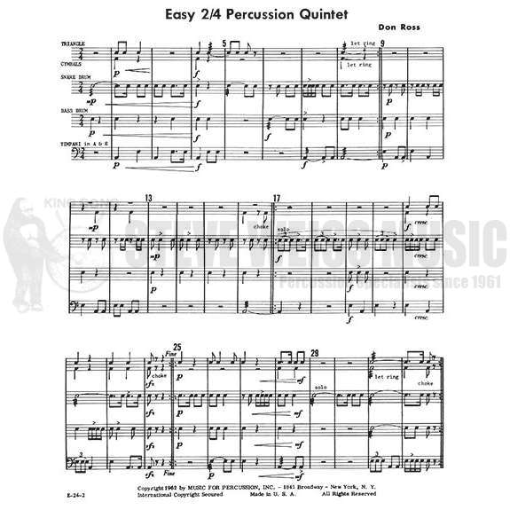 Ross-Easy 2/4 Percussion Quintet (2S)-P/2T