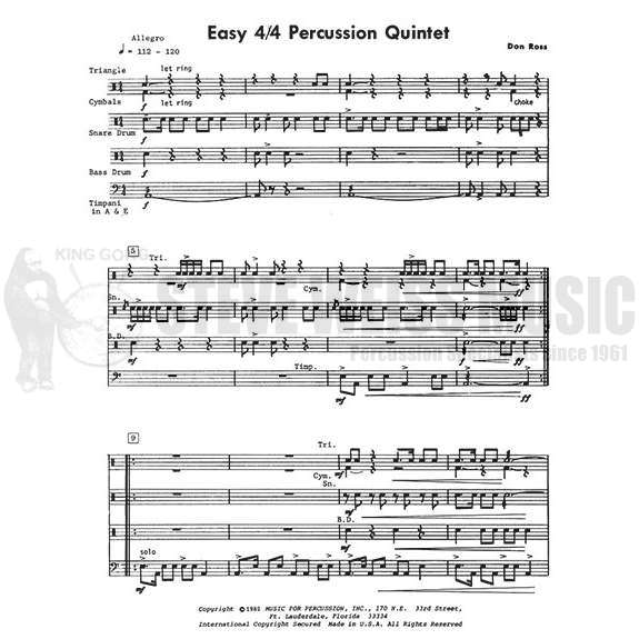 Ross-Easy 4/4 Percussion Quintet(2S)-P/2T