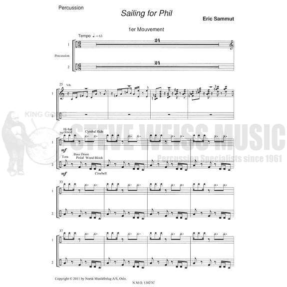 Sammut-Sailing for Phil (set of perc./bass parts)- Solo V/B/M/P/String Orch.