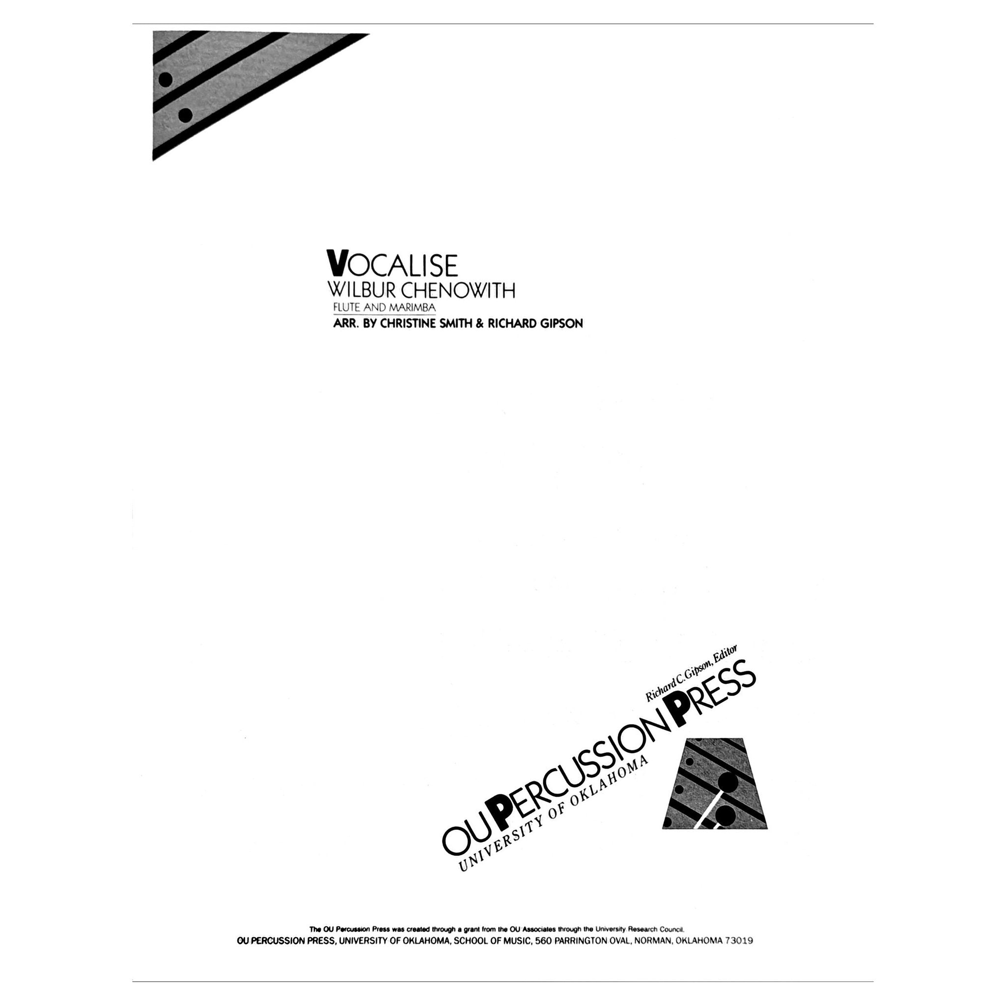 Vocalise Wilbur Chenowith duet for flute and marimba cover page