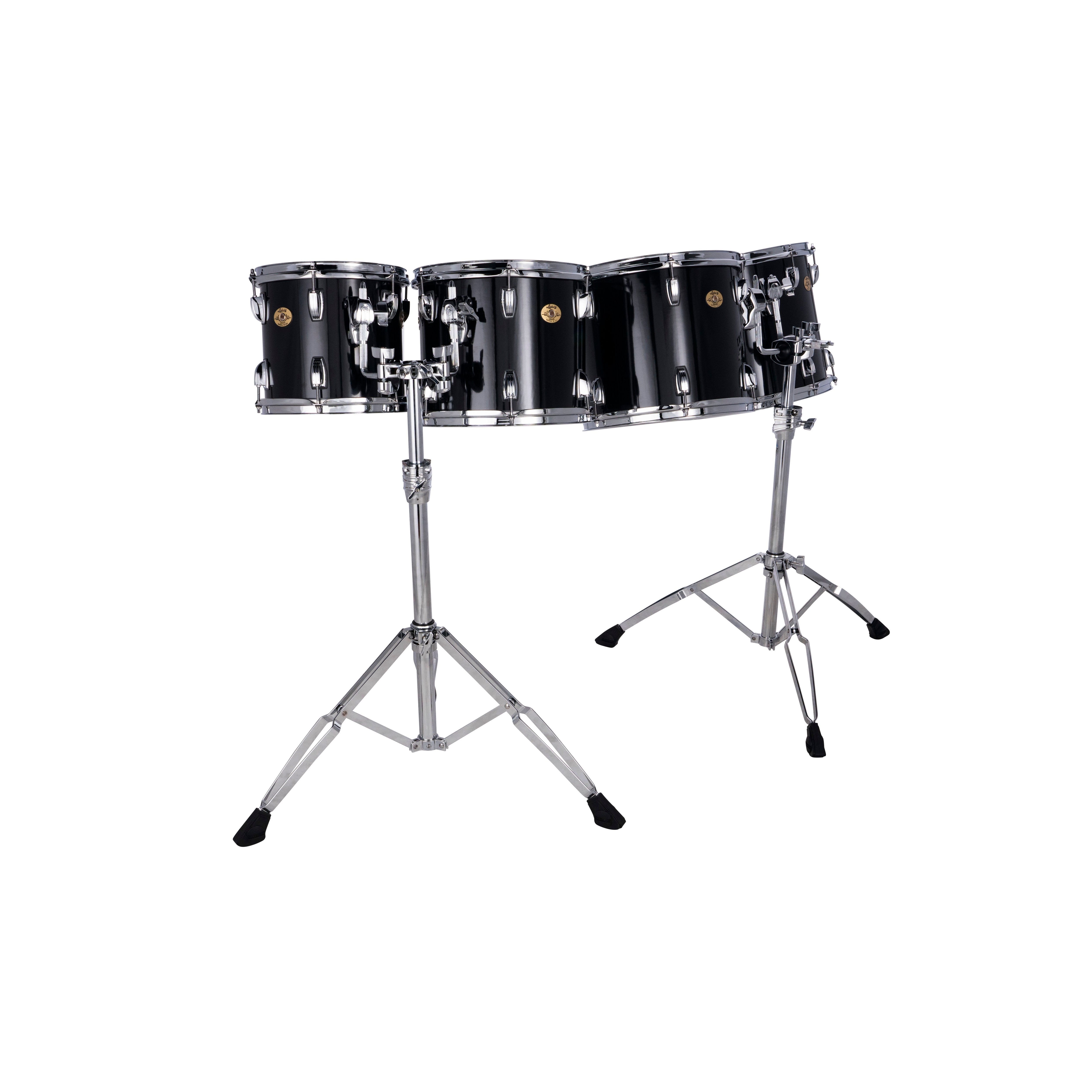 Set of 4 Ludwig Double-headed Concert Toms with LAP441TS Stands - 10"/12"/13"/14" - Black Cortex - Image 1
