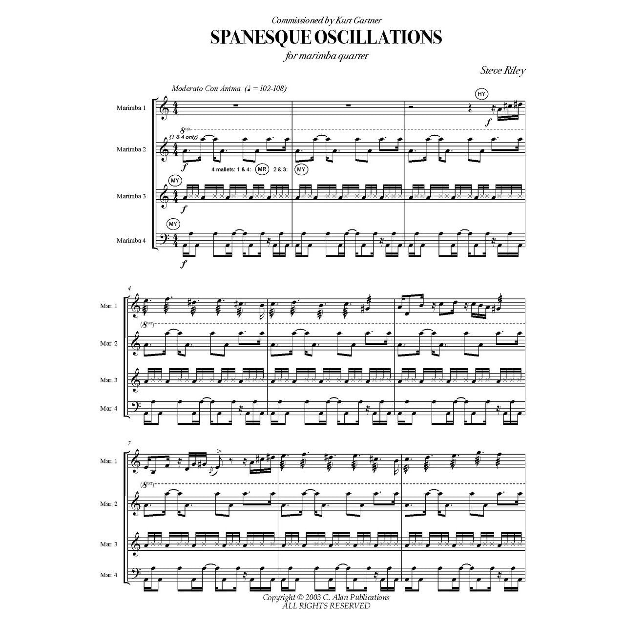 Spanesque Oscillations for 4 percussionists Riley score example