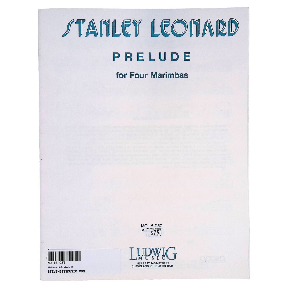 Stanley Leonard Prelude for 4 Marimbas