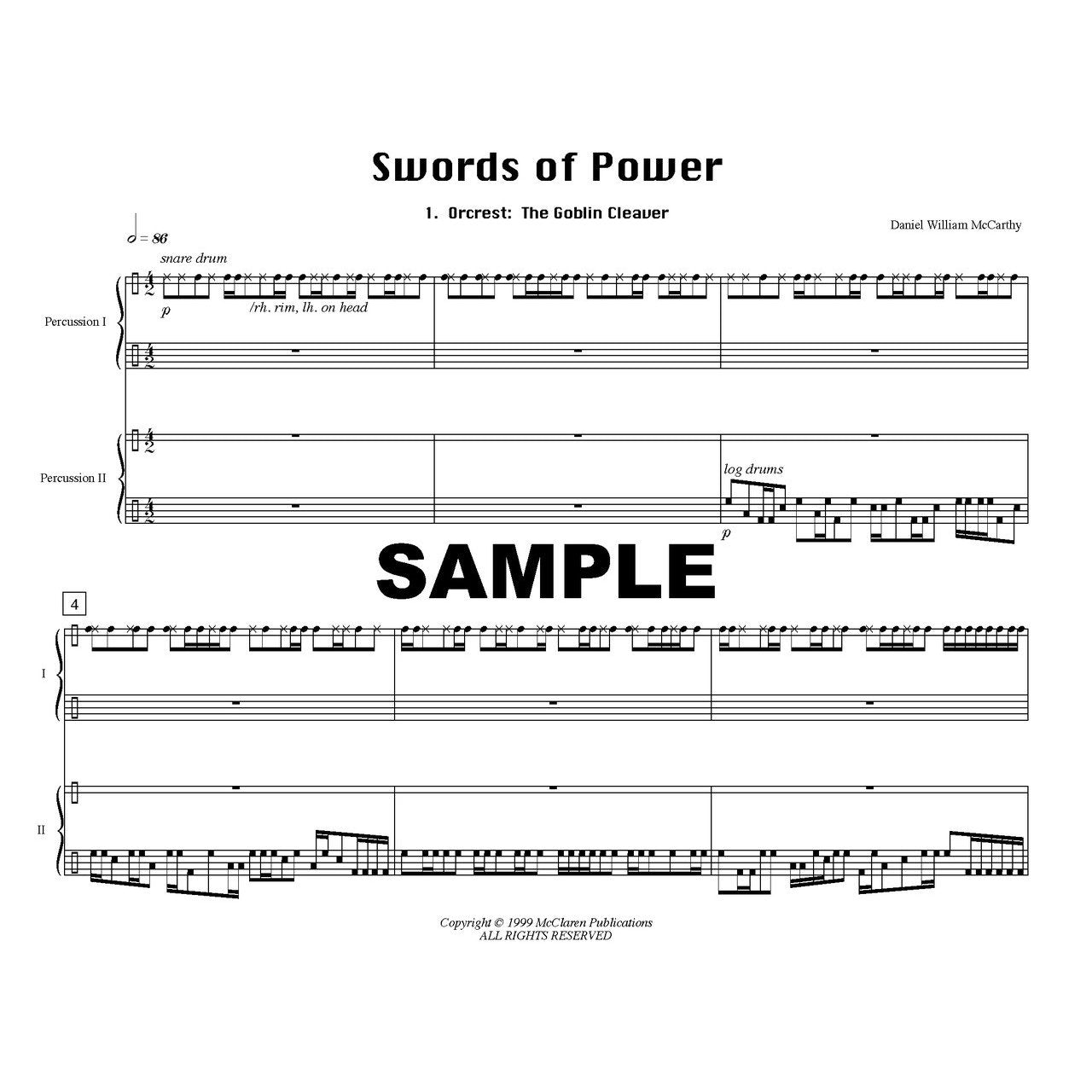 Swords of Power percussion duet by Daniel McCarthy Score example