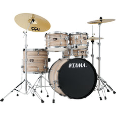 Tama Imperialstar 5-piece Drum Set with Hardware and Meinl HCS Cymbals - 20" Bass Drum - Natural Zebrawood Wrap