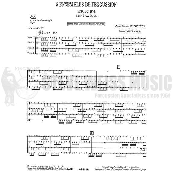 Tavernier-Cinq Ensembles de Percussion Etude #4