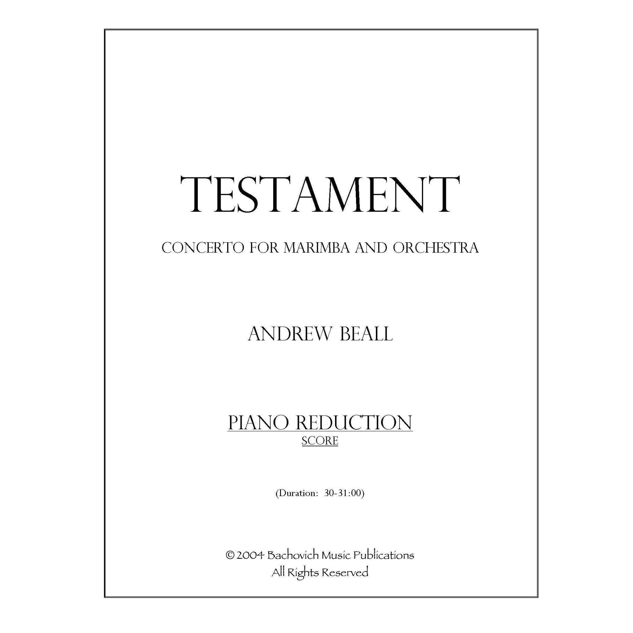 Testament Concerto for marimba and orchestra by Andrew Beall