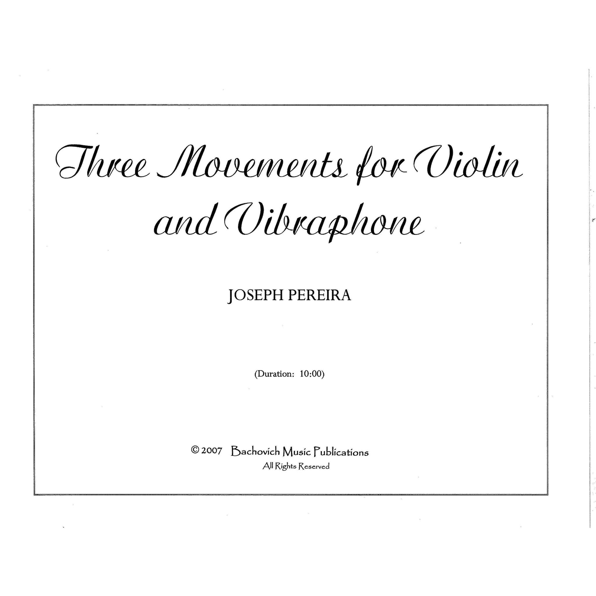 Three Movements for Violin and Vibraphone by Joseph Pereira