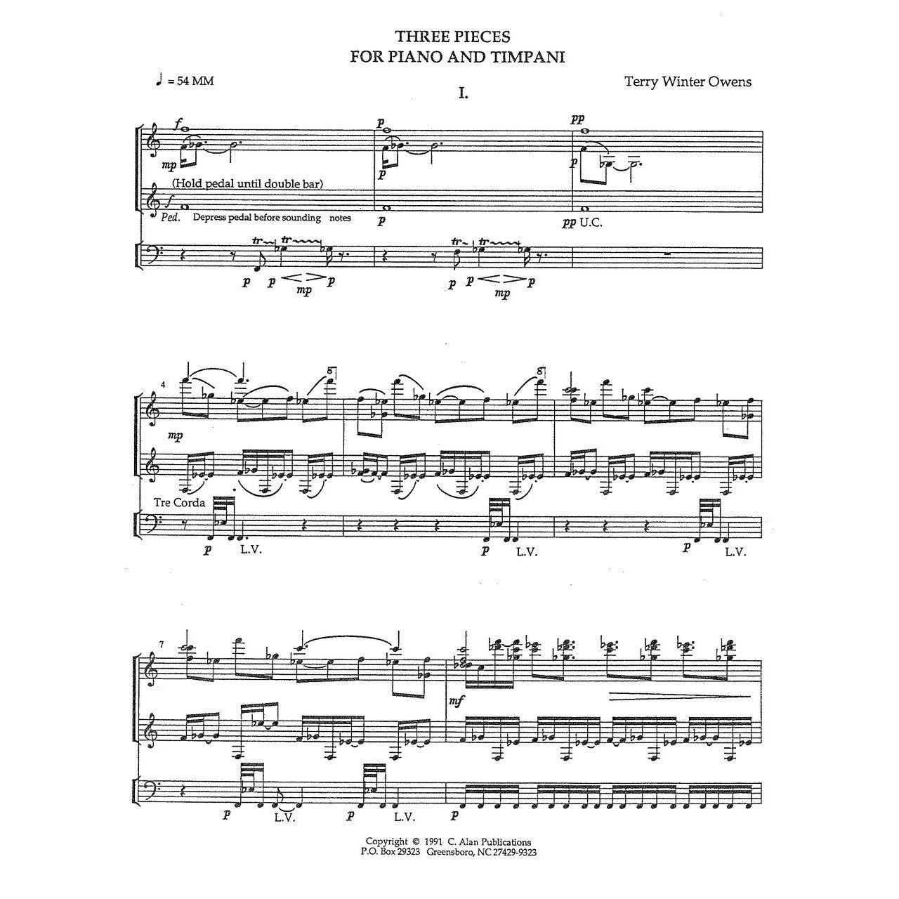 Three Pieces for Timpani & Piano by Terry Winter Owens Score Sample