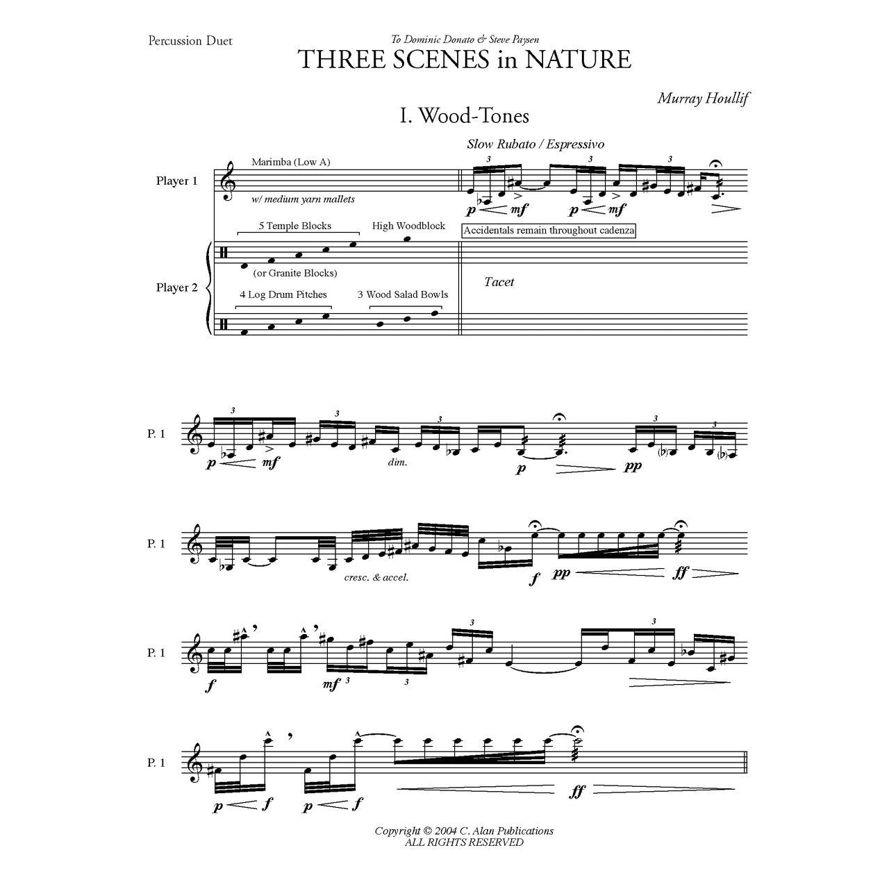 Three scenes in nature percussion duet by murray houllif sample page