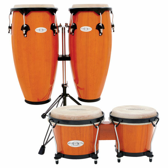 Toca Synergy Series Wood Conga Set w/Stand & Free Matching Bongos - Amber Finish
