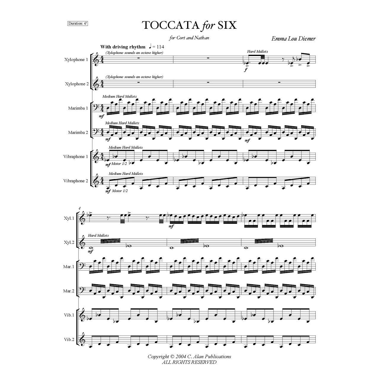 Toccata for Six Percussionists Emma Lou Diemer score sample