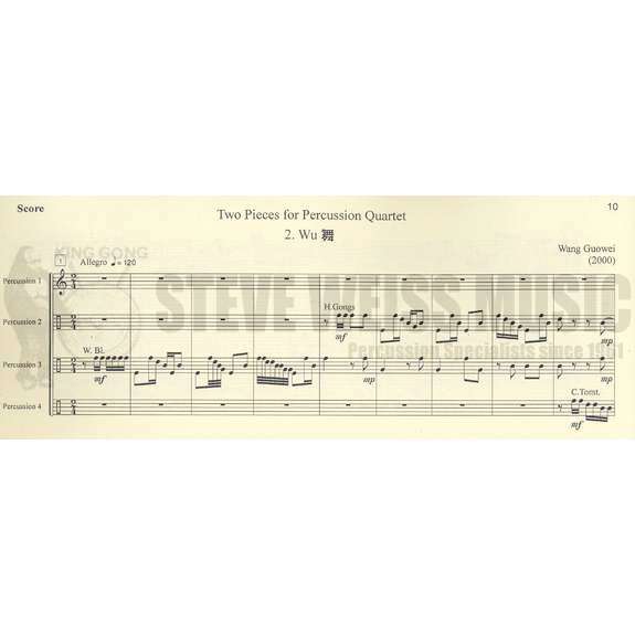 Wang-Two Pieces for Percussion Quartet (SP)-B/V/M/P/ 9 tuned temple bowls