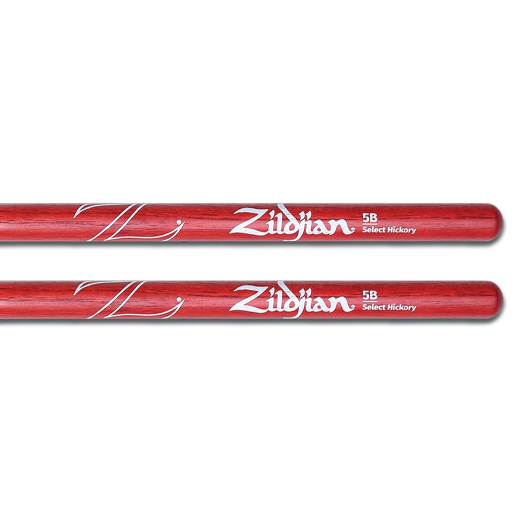 Zildjian 5B Red Finish Wood Tip Drumsticks - Image 1